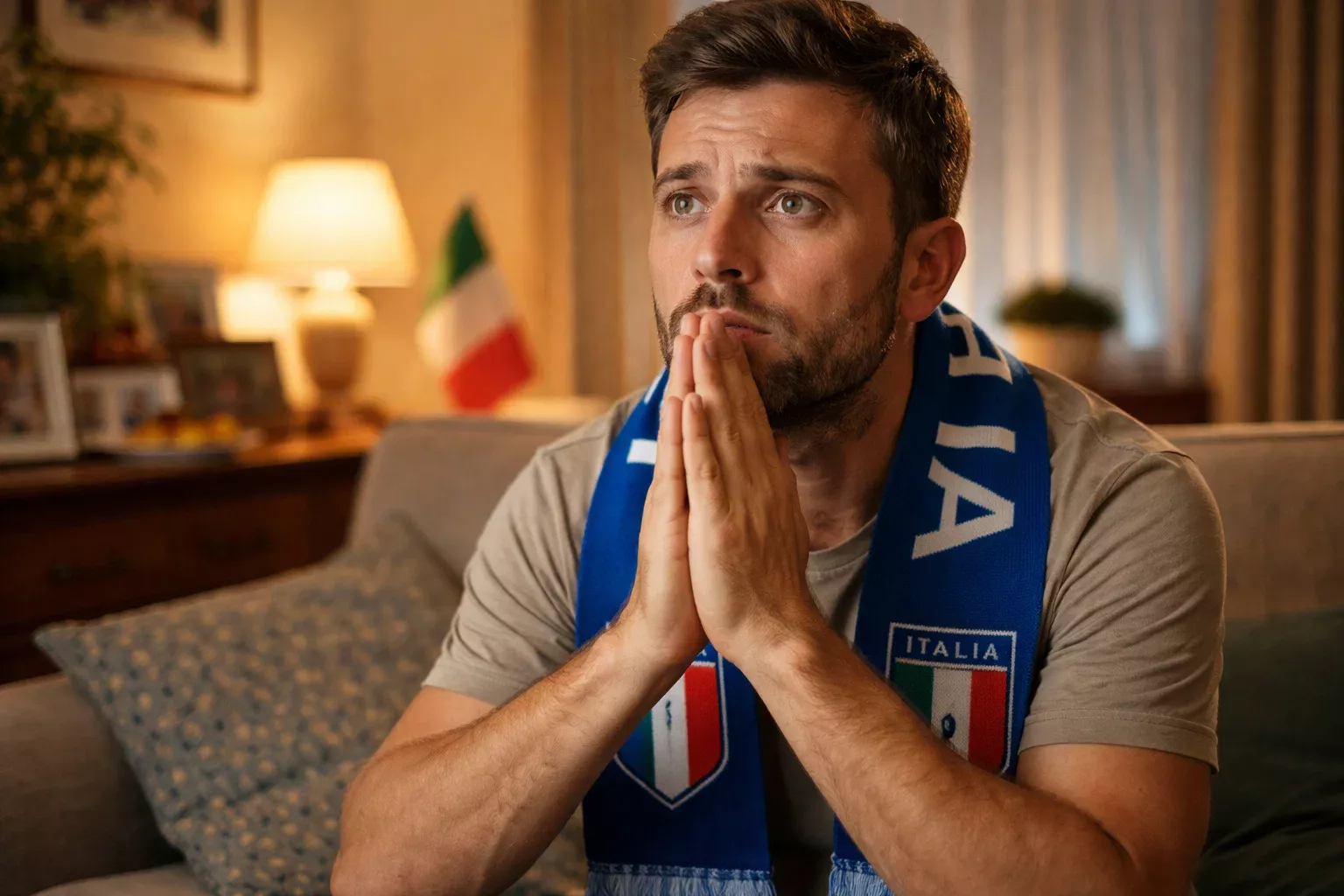 Tifoso emotivo che guarda la partita della sua squadra del cuore